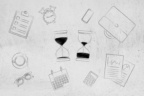 Virksomhedstimer Begrebsmæssig Illustration Timeglas Med Før Efter Tid Passerende Omgivet - Stock-foto