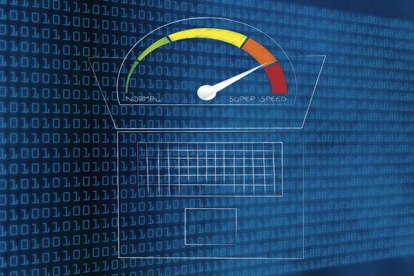 Технология Аппаратной Скорости Концептуальная Иллюстрация Ноутбук Спидометром Переходит Нормальной Супер — стоковое фото