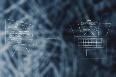 İş toplantıları uzaktan veya office kavramsal çizimi: onun sunumlar online paylaşım hoparlör