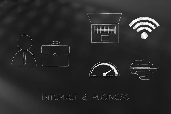 Интернет Бизнес Потенциал Концептуальной Иллюстрации Бизнесмен Рядом Иконами Веб Тематики — стоковое фото