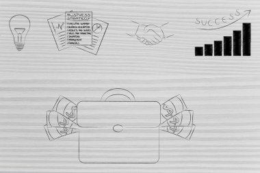 iş sonuçları analiz kavramsal çizimi: iş planı yatırım fırsatları ve büyüme kar altında tam bir çanta için fikir