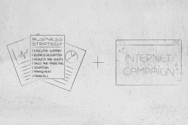 başarılı iş kavramsal çizimi oluşturma: iş strateji belgeleri artı internet kampanya açılan ileti