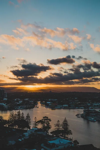 Gold Coast Australië Januari 2015 Zon Flare Tropische Zonsondergang Surfparadijs — Stockfoto