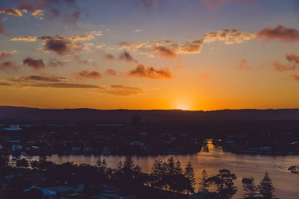 Goldküste Australien Januar 2015 Intensiver Tropischer Sonnenuntergang Über Dem Surferparadies — Stockfoto