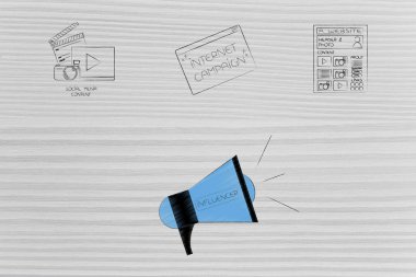 kavramsal illüstrasyon pazarlama etki unsuru: web içerik ve megafon aşağıdaki