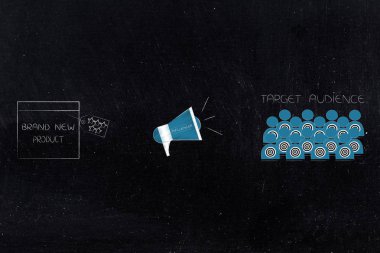kavramsal illüstrasyon pazarlama dijital etki unsuru: sonraki aramalar için hedef kitlenizi dikkat megafon için yeni ürün prototip