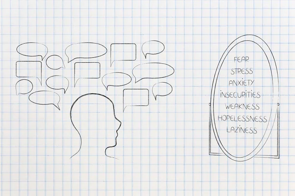 Psychology Mind Conceptual Illustration Person Empty Comic Bubbles Facing List — Stock Photo, Image