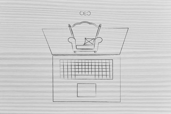Ilustração Conceitual Das Empresas Executivas Line Cadeira Ceo Saindo Tela — Fotografia de Stock