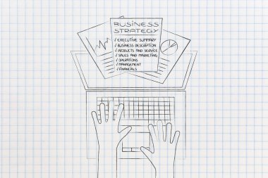 dizüstü ekran yukarıdan, online start-up kavramı dışarı haşhaş iş strateji belgeleri