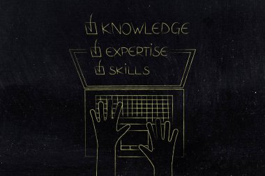 dizüstü ekran yukarıdan, online eğitim kavramı dışında resim yazısı çıkıyor bilgi uzmanlık becerileri Bilet