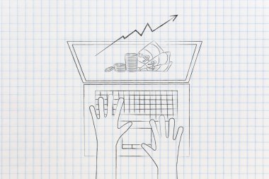 dizüstü ekran yukarıdan, online şirketlerin ve gelir kavramı dışarı haşhaş nakit ve kar büyüme istatistikleri