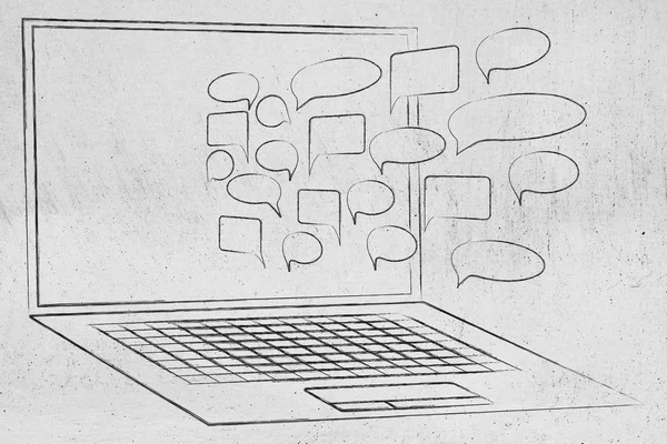 Comic Bubbels Knallen Uit Laptop Scherm Concept Van Online Communicatie — Stockfoto