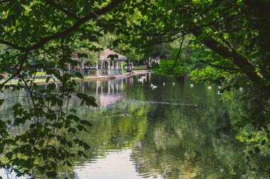 Dublin, İrlanda - 4 Ağustos 2018: St. Stephen's Green park Dublin şehir merkezinde tam yaz aylarında vurdu detayını