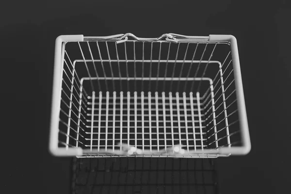 Empty Silver Shopping Basket Black Seen Shot Shallow Depth Field — Stock Photo, Image