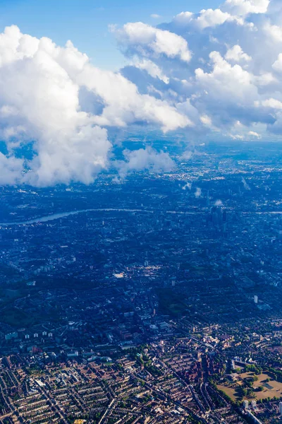 Вид Лондон Высоты Птичьего Полета Окна Самолета Приближается Посадке — стоковое фото