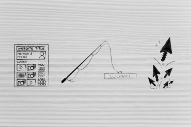 clickbait çevrimiçi içerik üzerinde kavramı: olta clickbait düğme ve fare işaretçileri yanında grup ile yanındaki web sitesi