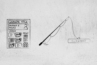 clickbait çevrimiçi içerik üzerinde kavramı: olta clickbait tuşu ile yanındaki web sitesi 