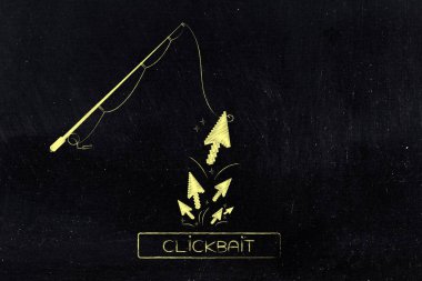 clickbait çevrimiçi içerik üzerinde kavramı: olta ciickbait düğme ve grup fare işaretçisini tıklama ondan geliyor