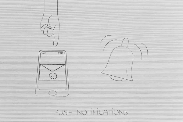 Configurações Notificações Push Ilustração Conceitual Marketing Campainha Notificação Tocando Lado — Fotografia de Stock