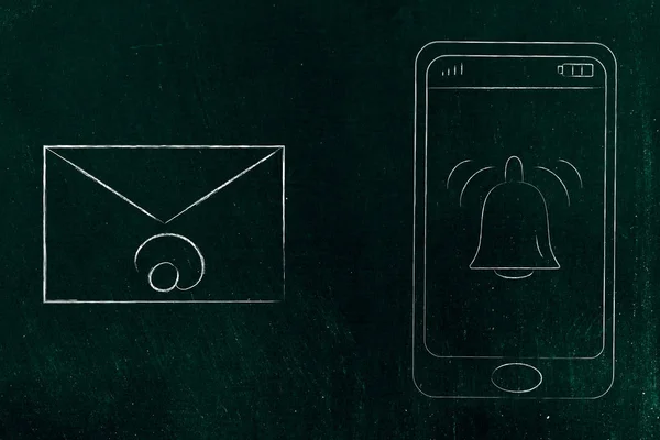 Push Bildirimleri Ayarlarını Kavramsal Illüstrasyon Pazarlama Smartphone Ekranında Posta Simgesinin — Stok fotoğraf
