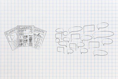 Sosyal Medya Yorumlar ve hedef kitleye geribildirim kavramsal illüstrasyon Başlarken: grup yorum gelme dışarı yanında farklı Web siteleri