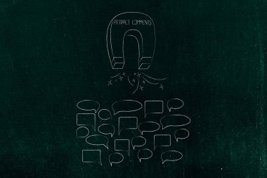 Sosyal Medya Yorumlar ve hedef kitleye geribildirim kavramsal illüstrasyon Başlarken: mıknatıs çekmek yorum online