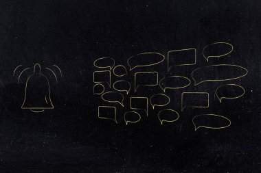 Sosyal Medya Yorumlar ve hedef kitleye geribildirim kavramsal illüstrasyon Başlarken: bildirim zil simgesini yanındaki grup yorum konuşma balonları