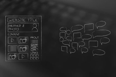 Sosyal Medya Yorumlar ve hedef kitleye geribildirim kavramsal illüstrasyon Başlarken: grup yorum konuşma balonları yanındaki Web sayfası örneği