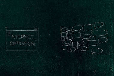 Sosyal Medya Yorumlar ve hedef kitleye geribildirim kavramsal illüstrasyon Başlarken: internet kampanyası yorum konuşma balonları grubun yanındaki açılır