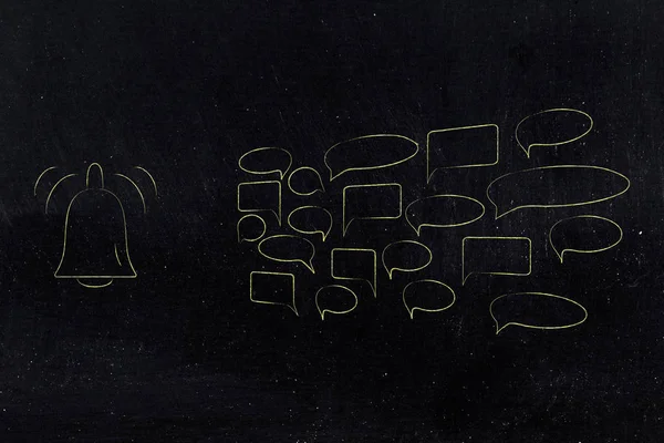 Sosyal Medya Yorumlar ve hedef kitleye geribildirim kavramsal illüstrasyon Başlarken: bildirim zil simgesini yanındaki grup yorum konuşma balonları