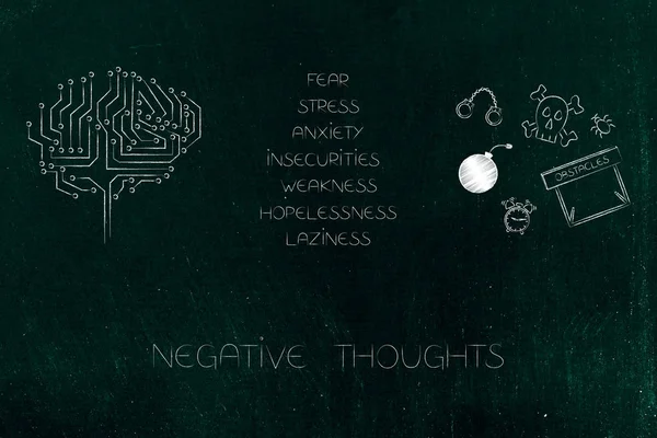 Positive Negative Attitude Conceptual Illustration Circuit Brain Next List Stressed — Stock Photo, Image
