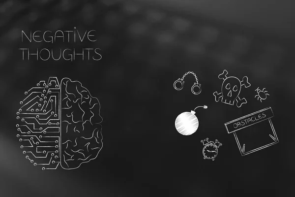 Positive Negative Attitude Conceptual Illustration Stressed Thoughts Circuit Human Brain — Stock Photo, Image