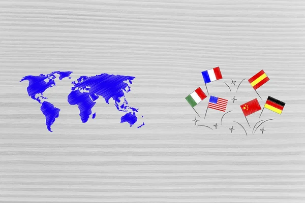Вивчення Концептуальної Ілюстрації Іноземних Мов Карта Світу Біля Прапорів Країни — стокове фото