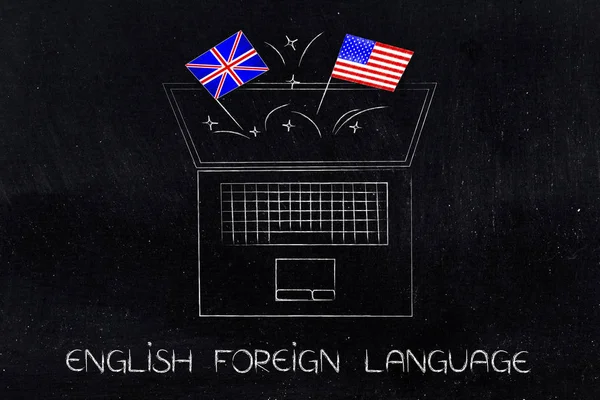 Esl Educação Ilustração Conceitual Bandeiras Britânicas Americanas Símbolo Estudar Inglês — Fotografia de Stock