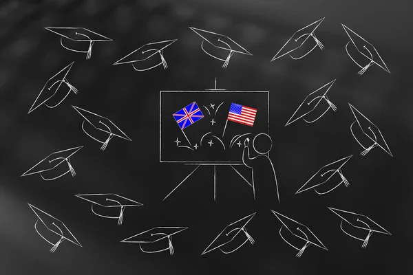 Esl Education Konzeptionelle Illustration Britische Und Amerikanische Flaggen Als Symbol — Stockfoto