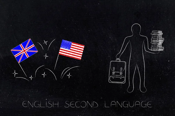 Esl Educação Ilustração Conceitual Bandeiras Britânicas Americanas Símbolo Estudar Inglês — Fotografia de Stock