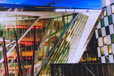 Dublin, İrlanda - 29 Eylül 2018: ayrıntı Bord GAIS tiyatro, Dublin şehir merkezinde gün batımında