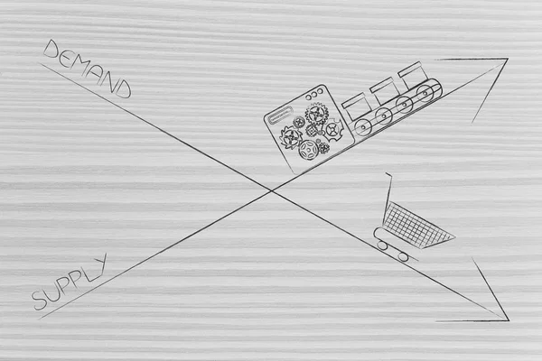 Market Disequilibrium Conceptual Illustration Arrows Representing Supply Demand Empty Shopping — Stock Photo, Image