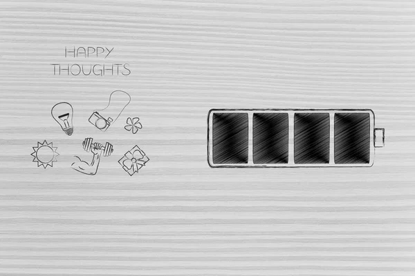 Menatl Health Positivity Conceptual Illustration Full Energy Battery Powered Happy — Stock Photo, Image