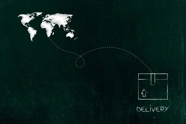 Nakliye Taşıma Kavramsal Çizimi Rota Hattı Teslimat Kutusu Ile Dünya — Stok fotoğraf