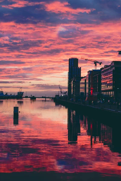 Dublin Ireland October 18Th 2018 Majestic Pink Sunrise Dublin Docklands — Stock Photo, Image