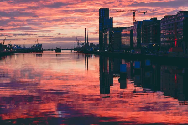 Dublin Írország 2018 Október Fenséges Rózsaszín Sunrise Dublin Docklands Liffey — Stock Fotó