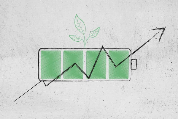 Economía Verde Ilustración Conceptual Batería Energía Verde Con Hojas Iconos — Foto de Stock