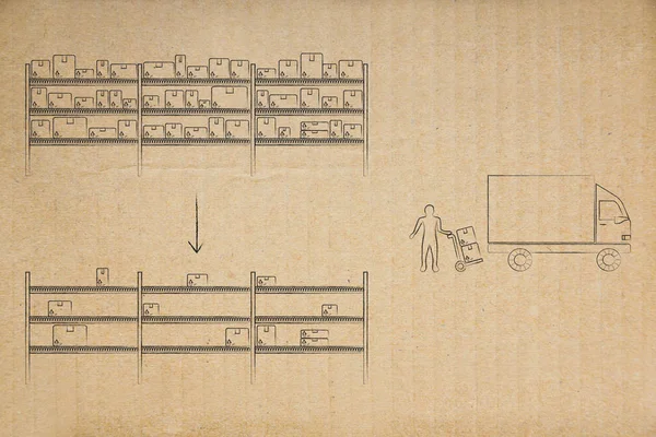 Från Lager Att Beståndet Konceptuell Illustration Warehouse Hyllor Från Full — Stockfoto
