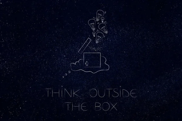 Think Box Conceptual Illustration Box Ideas Popping Out Thought Bubble — Stock Photo, Image