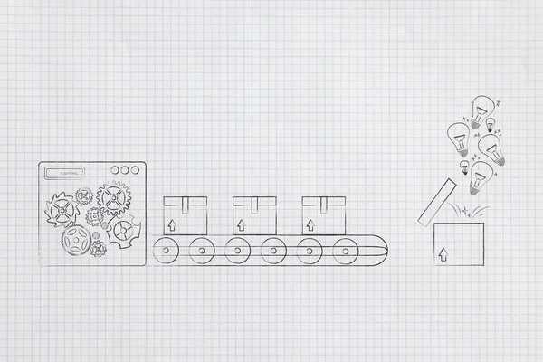 Piense Fuera Ilustración Conceptual Caja Máquina Fábrica Que Produce Paquete — Foto de Stock