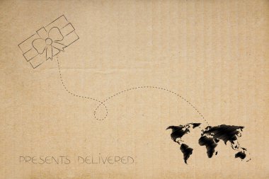 Dünya çapında dağıtım kavramı: mevcut hedef dünya haritası üzerinde kesikli çizgi yolu ile sarılmış 