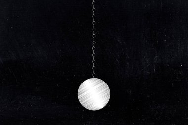 top ve zincir ya da yıkım topu blackboard çizimi minimalist tebeşir
