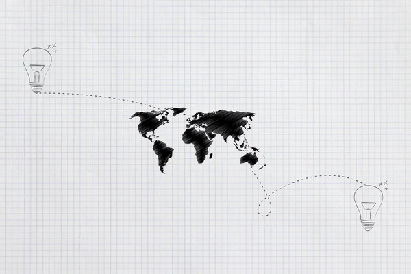Connecting Ideas Globe Conceptual Illustration World Map Linked Dashed Lines — Stock Photo, Image