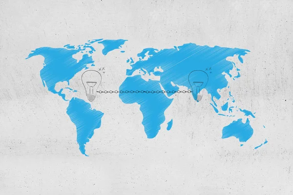 Összekötő Ötletek Szerte Világon Fogalmi Ábra Izzók Kötődik Egymáshoz Lánc — Stock Fotó